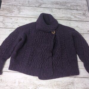 Blarney Aran Wool Royal Purple Fiona One Button Cardigan